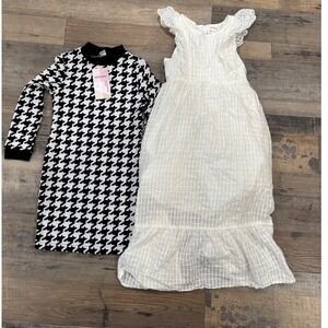 Girls Dress Bundle WDIRARA Houndstooth Sweater Dress Cat & Jack White Maxi 6/6X